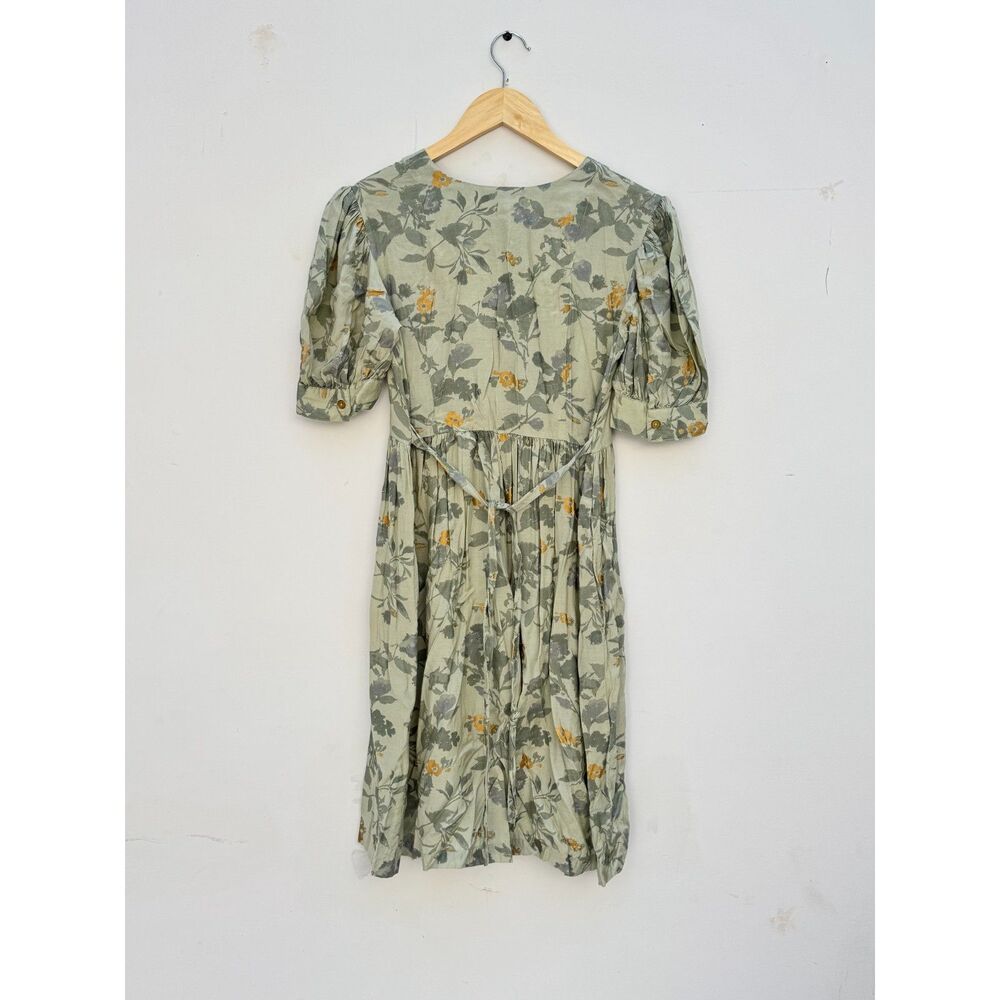 Bombay Paisley Sage Green Floral Puff Sleeve Midi Dress Size XS